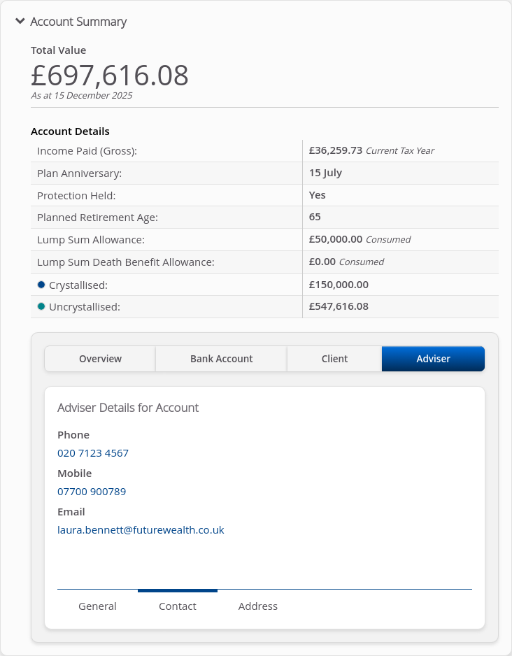 Role-Adviser > 05 Account Summary > Summary tabs